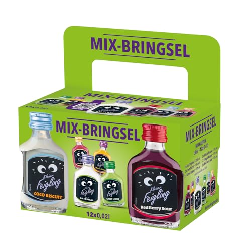 Kleiner Feigling Mix-Bringsel (12 x 20ml) – Der kultige Vodka-Schnaps in 6 fruchtigen Sorten – Frech, fruchtige Shots ideal für unterwegs im praktischen Mix-Paket – 15 % Vol.
