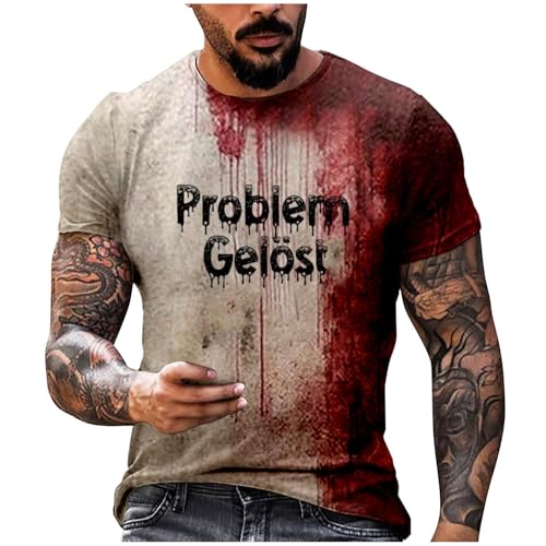 Problem Gelöst Halloween T-Shirt Herren Casual Rundhalsausschnitt Blutspritzer Muster Oberteile Hemd Entsetzen Blutig Bedruckt Hässliche Tshirts Kurzarm Top Übergröße