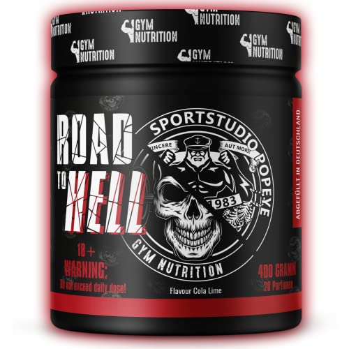 ROAD TO HELL - Ultra Hardcore Booster Pre workout - Pulver - ATP + L-Arginin + Citrullin + Beta Alanin + Koffein 400g in Zusammenarbeit mit Sportstudio Popeye Cola-Lime Geschmack Vegan