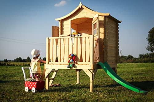 Stelzenhaus mit rutsche aus Holz - Spielhaus im Freien für Kinder - B175xL146xH212 cm/1,1m2 Gartenspielhaus - Garten-Sommerhaus für Kinder M550A