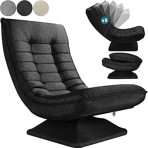 Casaria® Sessel verstellbare Rückenlehne 360° Drehbar Klappbar 150kg Belastbarkeit 60x105x87cm Gepolstert Wohnzimmer Gaming Relax Boden Lounge Sessel Schwarz