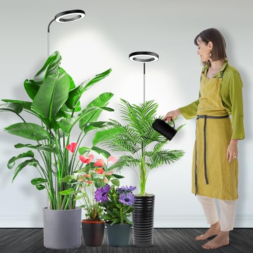 Garpsen LED Pflanzenlampe, Vollspektrum-Pflanzenleuchten mit 360° Schwanenhals, 3 Farbmodi und 5 dimmbare Stufen, 6/12/16H Timer, 65'' höhenverstellbare Grow-Lampe für große Pflanzen-[2Pack]