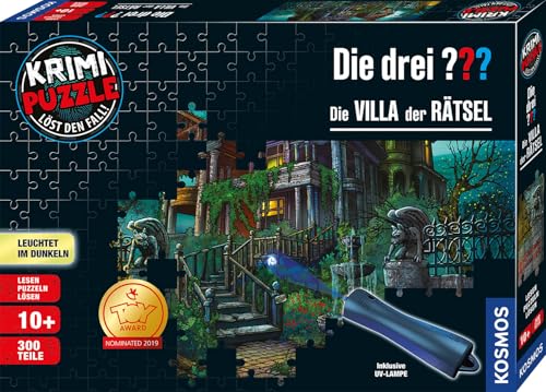 Die drei ??? - Krimi Puzzle - Die Villa der Rätsel von KOSMOS 697976, 300 Teile, Leuchtet im Dunkeln, mit UV-Lampe, Lesen, Puzzeln, Rätsel lösen, Detektiv Puzzle ab 10 Jahre