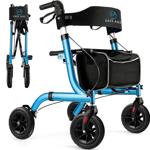 Safe Age Rollator faltbar und leicht mit Sitz - Gehhilfe für Senioren, Rollator für die Wohnung Indoor & Outdoor - mit Rückenlehne und Gehstockhalter