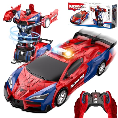 Spider Transform Ferngesteuertes Auto - 2.4GHz RC Spielzeug ab 3 4 5 6 7 8+ Jahre Junge Mädchen, 1:18 Roboter RC Auto mit One-Key Transformation & 360° Drehung, Kinder Weihnachten Geburtstag Geschenke