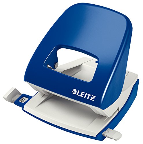 Leitz Büro Locher aus Metall, Für 30 Blatt, Anschlagschiene mit Formatangaben, Ergonomisches Design, blau, 50080035