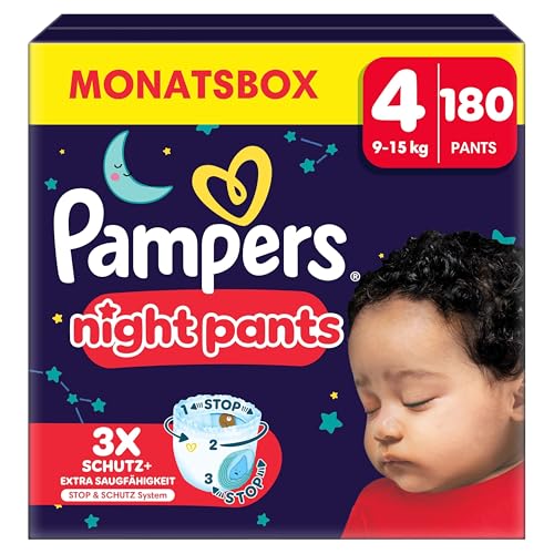 Pampers Night Pants Größe 4, 180 Windeln, 9-15kg, Pampers Night Pants Bieten Zusätzlichen Schutz Für Die Ganze Nacht