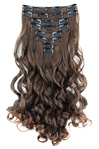 CAISHA XXL 8 Teiliges Set 45cm Langhaarige CLIP IN EXTENSIONS Synthetik Haarverlängerung Haarteil Voluminös Gelockt Braun Mix CES20-1