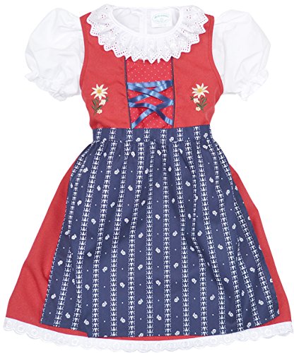Schrammel Kinderdirndl Gr 62-140 Kindertrachten 3 TLG (74-80, Andaurot-Blau)