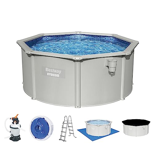 Bestway Hydrium Stahlwandpool Komplett-Set mit Sandfilteranlage Ø 300 x 120 cm, grau, rund