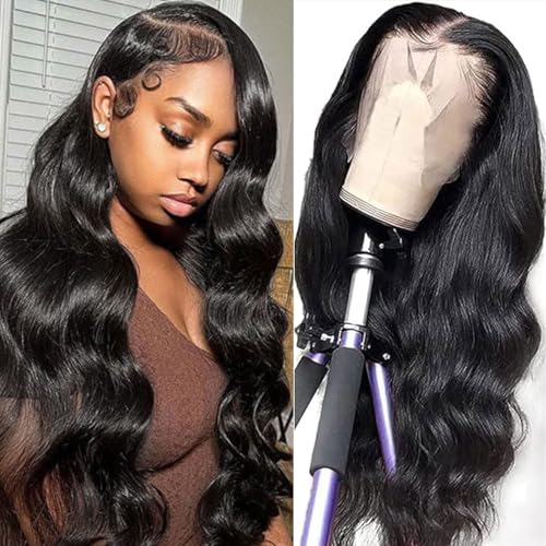 Wepwcod Echthaar Perücke 13x4 HD Lace Front Wig Human Hair Body Wave 180% Density Brazilian Wigs with Baby Hair Schwarze Perücke Damen Glueless Body Wave Wig Human Hair Pre Plucked Perücke Damen