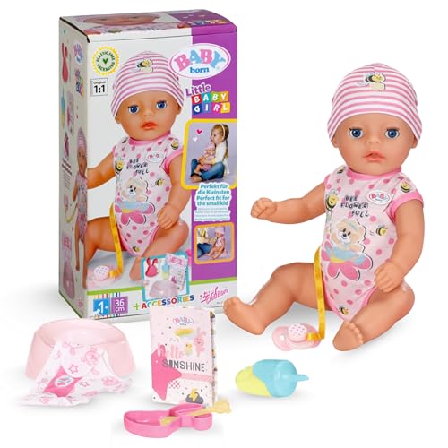 BABY born Lena (Little Baby Girl) - 36 cm große Babypuppe - 7 Funktionen inkl. Accessoires & Strampler - Funktioniert komplett ohne Batterien - Geeignet für Kleinkinder ab 1 Jahr