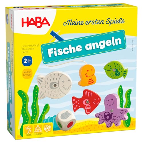 HABA Fische Angeln – Meine ersten Spiele – Angelspiel aus Holz für Kinder ab 2 Jahren – Fördert Feinmotorik, freies Spielen, Lernen & Farben-unterscheiden – 1004983001