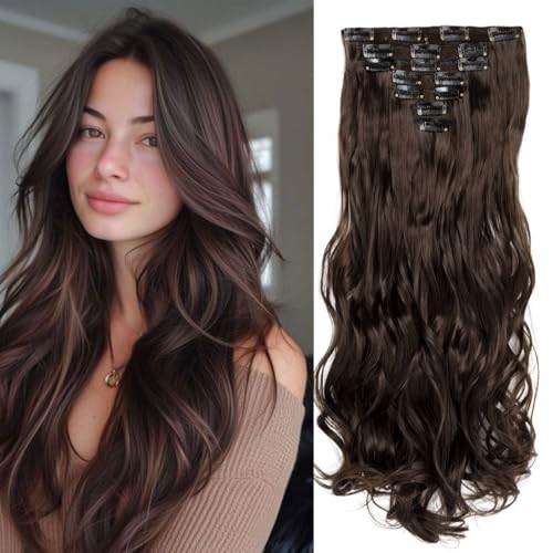 Swy Hair Clip-in-Haarverlängerung, gewellt, glatt, Kunsthaar, Größe M, gewellt, 7 Stück