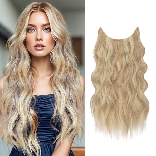 Clip in Extensions für Damen mit langem Gummiband, gewellt, blond, Clip, synthetische Haarteile für Damen, 55 cm