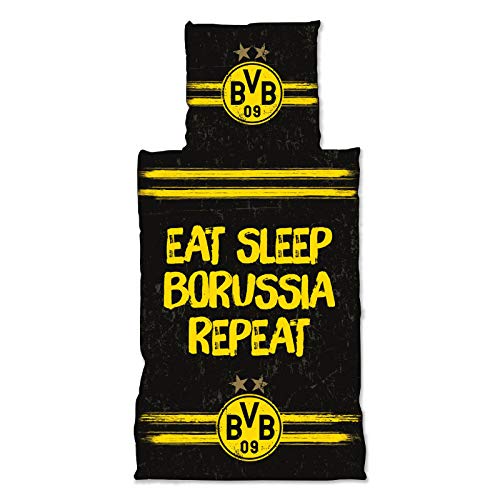 Borussia Dortmund BVB-Bettwäsche Eat. Sleep. Borussia. Repeat (135 x 200 cm, 80 x 80 cm)