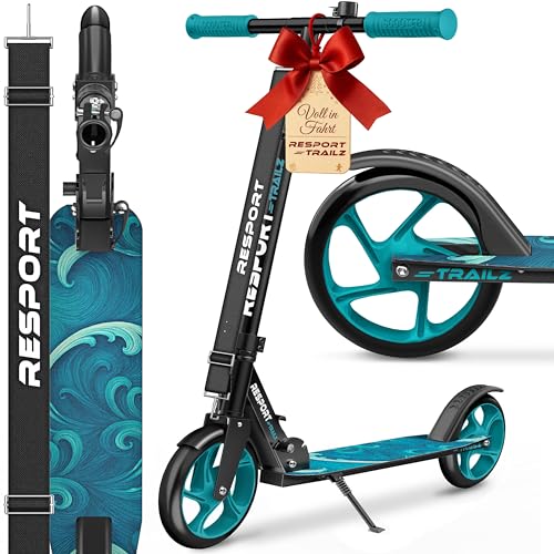RE:SPORT® Cityroller für Kinder & Erwachsene mit Klingel & Tragegurt | Tretroller Scooter höhenverstellbar & klappbar bis 100 kg | Kinderroller Kickscooter rutschfestes Deck | Kickroller große Räder