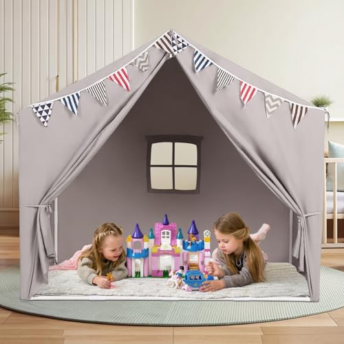 Goutime Kinderspielzelt Großes Spielhaus für Innen- und Außenbereich – Burgzelte für Jungen, Mädchen und Kleinkinder(Grau)