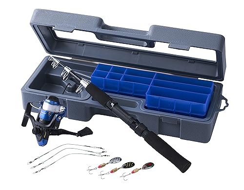 Shakespeare Firebird Travelmate Angelrute und Rolle Combo - Perfekt für Angler, die gerne Reisen. Starter-Set mit Spinnrute, Rolle, Angelrolle mit Schnur, Ködern und Reiseetui