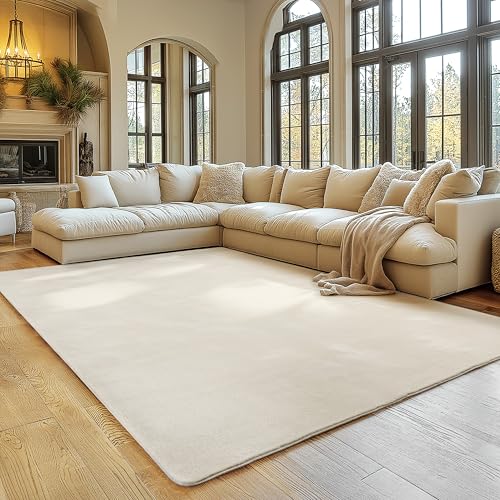 SIMPEX Teppich Wohnzimmer Creme 240x340 cm Kurzflor Teppich Waschbar, weich & rutschfest, modern einfarbiges Design für Wohnzimmer, Küche Schlafzimmer, & Kinderzimmer