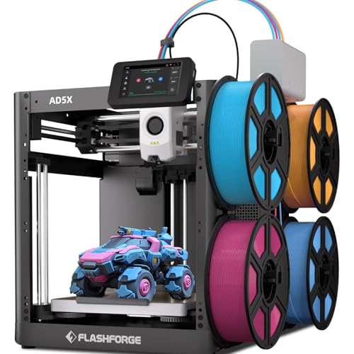 Flashforge Adventurer 5X 3D-Drucker mit Mehrfarbendruck, Anpassbar mit IFS,AD5X 3D-Drucker für mehrere Materialien,Vollautomatische Nivellierung,Maximale Geschwindigkeit: 600mm/s,Unterstützt PETG CF