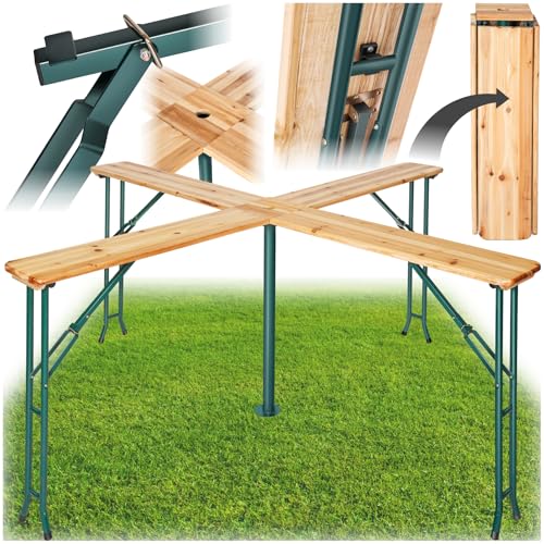 tectake® Stehtisch Quattro als Bierzeltgarnitur, XXL Biertisch aus Holz, klappbar, Outdoor Klapptisch mit Sonnenschirmhalterung, wetterbeständiger Gartentisch, Platz für 20 Personen, robust und stabil