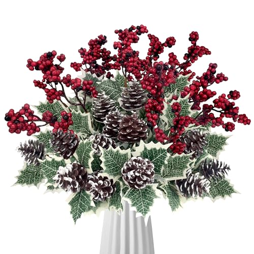 4 Bündel Kunstblumen Weihnachten Rote Beeren Deko Zweige Weihnachtsblumen Künstlich Weihnachtsstrauß Beerenzweig Red Weihnachtsgesteck Blumen Weihnachsstern Kunstzweige Tischdeko (Rot Grün)
