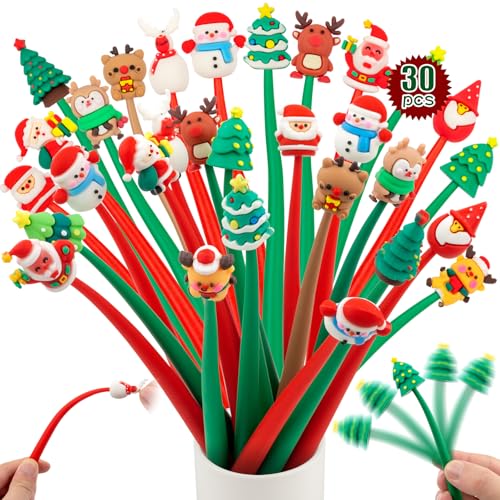 PGPBW 30 Stück Weihnachtsstifte 2025, Lustige Squishy Kugelschreiber mit Cartoon-Motiven, Mitgebsel Weihnachten Kinder, Gastgeschenke, Adventskalender Füllung, Partygeschenke