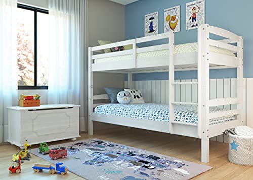 Inter Link – Etagenbett – Hochbett – Jugendbett - Rausfallschutz – Stockbett – Kinderbett – Mit 2 Lattenroste – Kiefer massivholz – Annika - Weiß lackiert – 90x200 cm