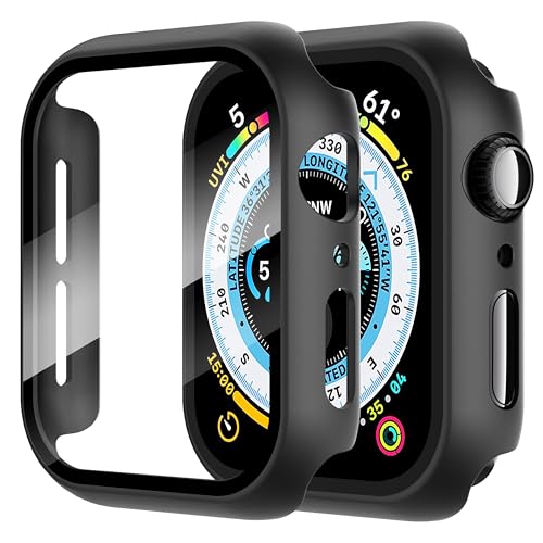 Diruite 2-Stück Hülle für Apple Watch SE 3/2/1 /Series 6 5 4 44mm Hartglas Schutzhülle Hard PC Ultradünne Glas Schutz Case Rundum Displayschutz Schwarz,44mm