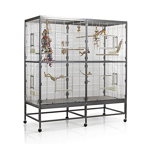 Montana Cages | Vogelvoliere Casa 150 | Antik-Platinum | Voliere für Wellensittiche, Nymphensittiche & Co.