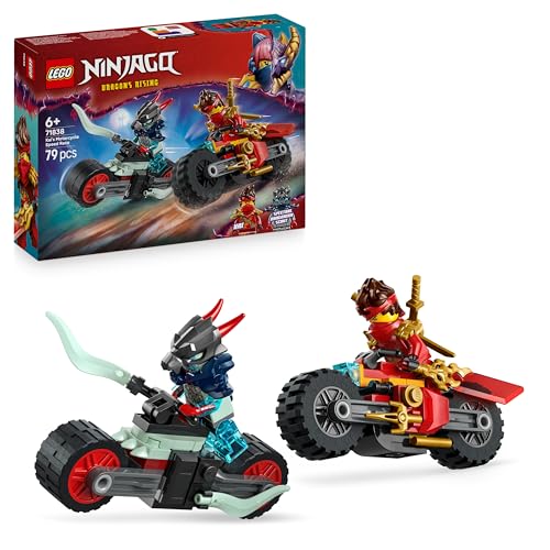 LEGO NINJAGO Kais Motorradrennen - Spielzeug mit 2 Ninja-Bikes und 2 Minifiguren - BAU- und Action-Set für Kinder - Kleines Geschenk für Jungen und Mädchen ab 6 Jahren - 71838