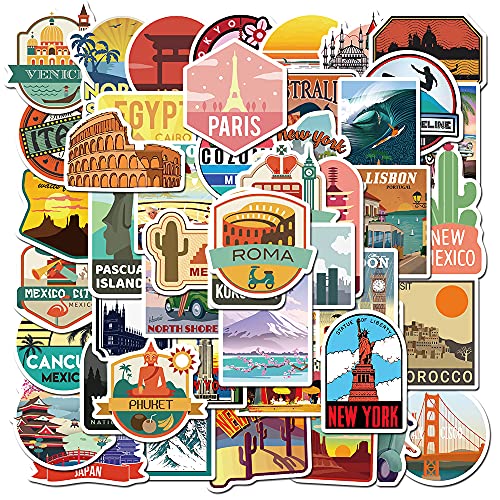 EUFFO Vintage Sticker Set 50 Stück Reise Aufkleber für Koffer Laptop Fahrrad Scrapbook Motorrad Skateboard Helm Auto Wasserfeste Aesthetic Deko Sticker Bomb