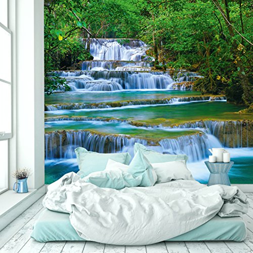 murimage® Fototapete Wasserfall 274 x 254 cm inklusive Kleister Wald Fluß Tapete Dschungel Thailand Asien