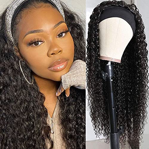 Perücke für Damen, natürlich, brasilianisch, Echthaar, 40,6 cm, Perücke, Stirnband, gewellt, langes brasilianisches Haar, für schwarze Frauen, tief, lockig, menschliches Haar