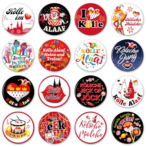 DPKOW 32 Buttons Kölner Karneval 2026 Accessoires, Köln Anstecker Pin Kölle Alaaf Buttons Fasching Kostüm Accessoires, Köln Jeck Gadget Mitgebsel Karneval Köln Accessoires Deko, mit Anstecknadel