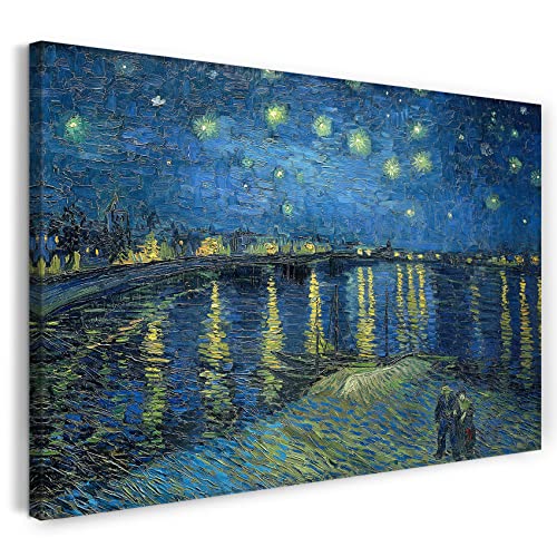 Printed Paintings Hochwertiges Leinwandbild auf Keilrahmen (80x60cm): Vincent van Gogh - Sternennacht über die Rhône (1888)