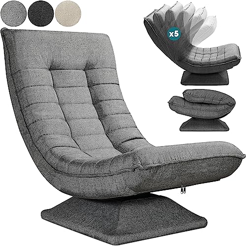 Casaria® Sessel verstellbare Rückenlehne 360° Drehbar Klappbar 150kg Belastbarkeit 60x105x87cm Gepolstert Wohnzimmer Gaming Relax Boden Lounge Sessel Grau