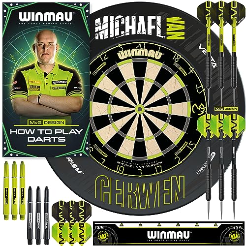 WINMAU Michael Van Gerwen MvG Umrandungs-Set inklusive Dartboard, Umrandung, Darts und Zubehör