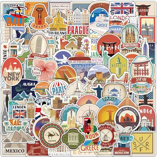 Dreamil Vintage Reiseaufkleber 100 Stücke Koffer Aufkleber Set Wasserfest Retro Etiketten Sticker für Laptop Fahrrad Motorrad Skateboard Helm Auto (4–8cm)