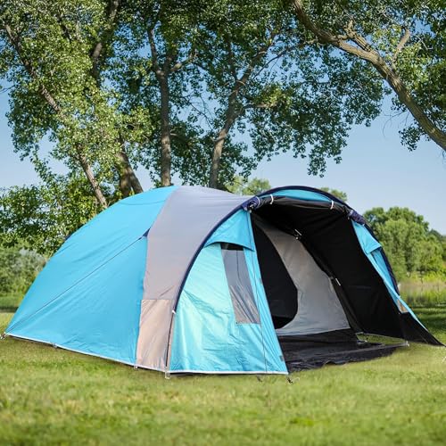 BlueWood Camping Zelt 3-4 Personen, Wasserdicht, Winddicht, Leichtes Stabil Ultraleichte Kuppelzelt, Familienzelt Festivalzelt für Trekking, Camping, Outdoor, Blau