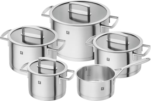 ZWILLING Vitality Kochtopf-Set 5-tlg Edelstahl, unbeschichtet, 4 Glasdeckel, Induktionsgeeignet