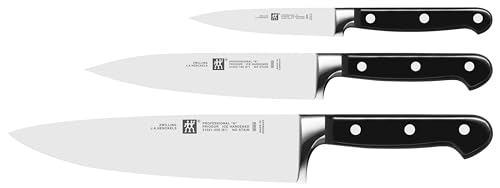 ZWILLING Professional S Messer-Set 3-teilig (Spick- und Garniermesser, Fleischmesser, Kochmesser), Rostfreier Spezialstahl, Kunststoff-Griff mit Nieten, Schwarz, Made in Germany