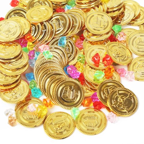 320 Stück Piratenschatz,160 Stücke Edelsteine für Kinder und 160 Stücke Goldmünzen Kinder für Piraten Deko Kindergeburtstag,Piratenparty Kindergeburtstag,Schatzkiste Kindergeburtstag, Piratenschatz