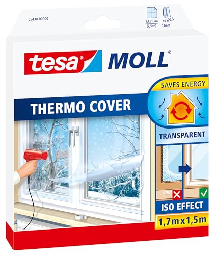 tesa INSULATION Fenster-Isolierfolie - Transparente Isolierfolie zur Wärmedämmung an Fenstern - Inklusive praktischer Klebelösung - 1,7 m x 1,5 m