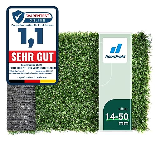 Floordirekt Kunstrasen Outdoor Rasenteppich Meterware - Grasteppich - Rollrasen - Kunststoffrasen - Rasen für Balkon & Garten Rasen Teppichboden für Außen nach Maß 14mm Höhe, Riviera 100x100 cm