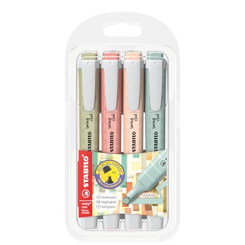 STABILO - Textmarker - swing cool NatureCOLORS - 4er Pack - schlammgrün, siena, beige, grünerde