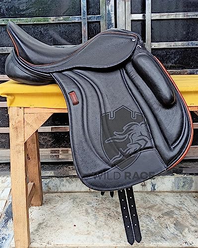WILD RACE Leather Dressage Monoflap Changeable Gullets Saddle (17.5