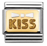 Nomination Classic - Emaille, Gold - Weiße Schleife KISS- 030280/35