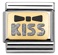 Nomination Classic - Emaille, Gold - Schwarze Schleife KISS - 030280/36